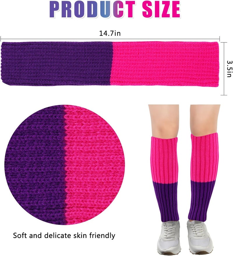 Junely 2 Pairs Leg Warmers for Women 80s Ribbed Knit Leg Warmer Pack for Ballet Dance Figure Skating Yoga Party Neon - Image 5